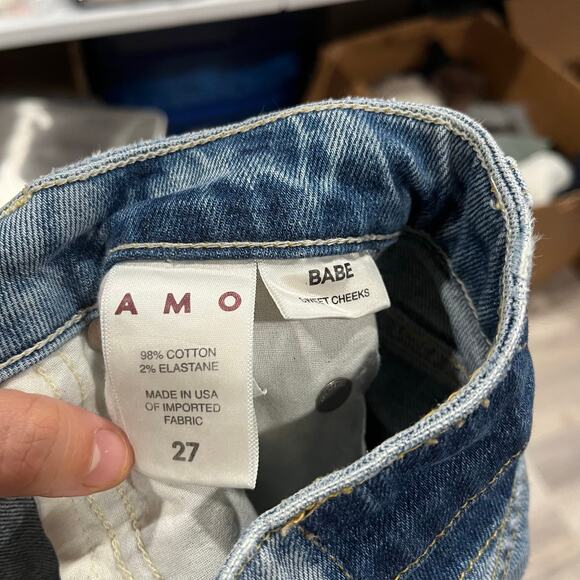 AMO Babe Sweet Cheeks Jeans Women's 27 Blue Raw Hem Button Fly Ankle Denim - Picture 7 of 9